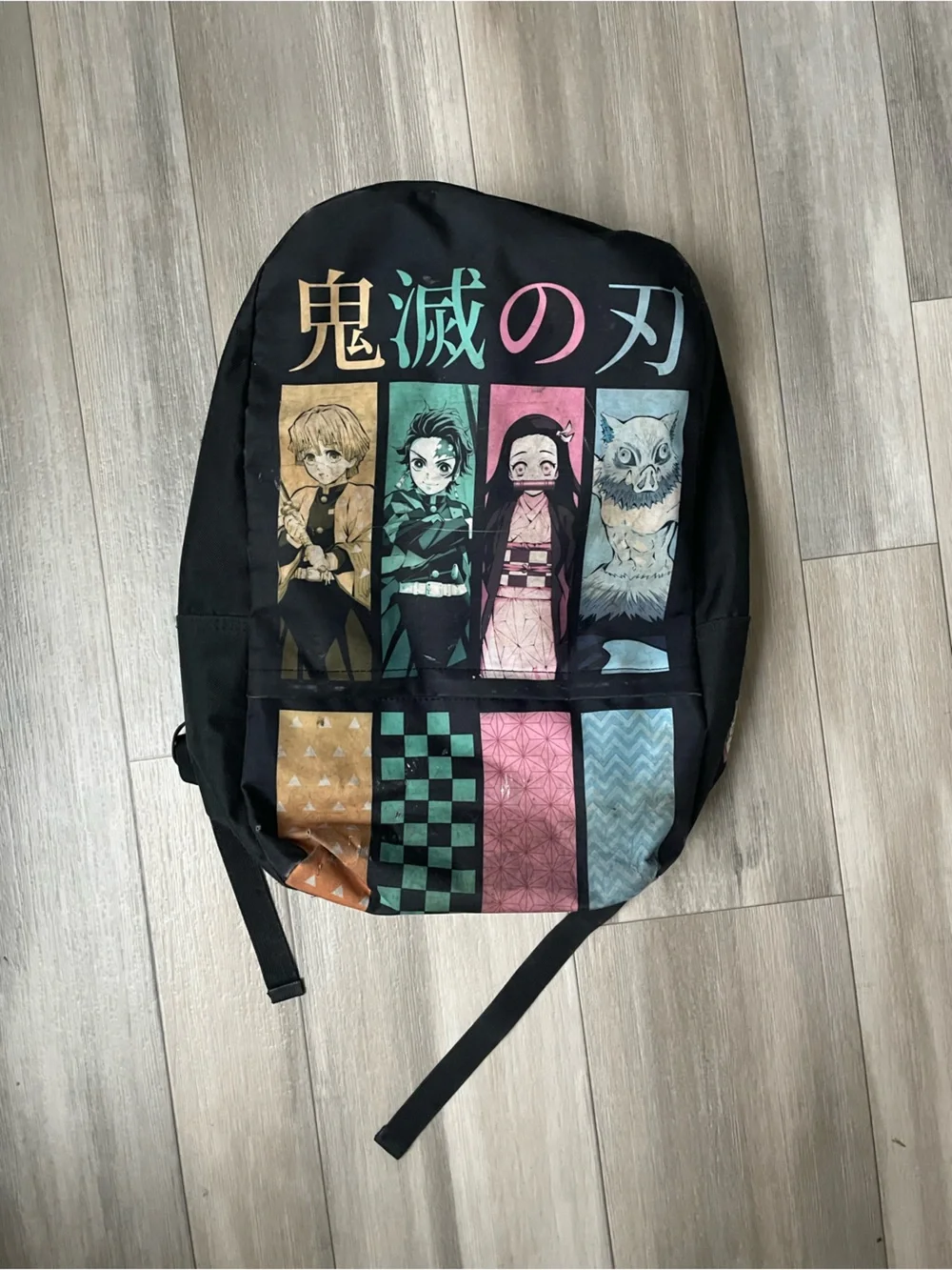 Demon Slayer Black Anime-Graphic Backpack with Multicolor Panels